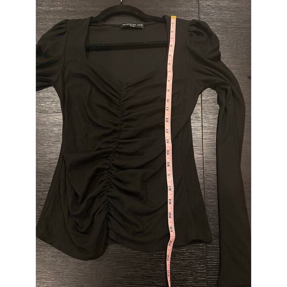 Generation Love Laguna Heart Neck Ruched Ribbed Top Black Small - Picture 5 of 8